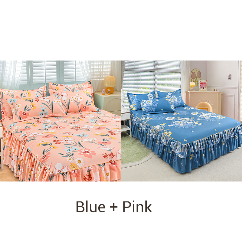 🛏️Two-layer three-piece set with lotus motif lace bedspread and pillowcases