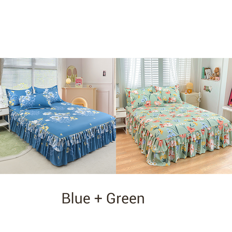 🛏️Two-layer three-piece set with lotus motif lace bedspread and pillowcases