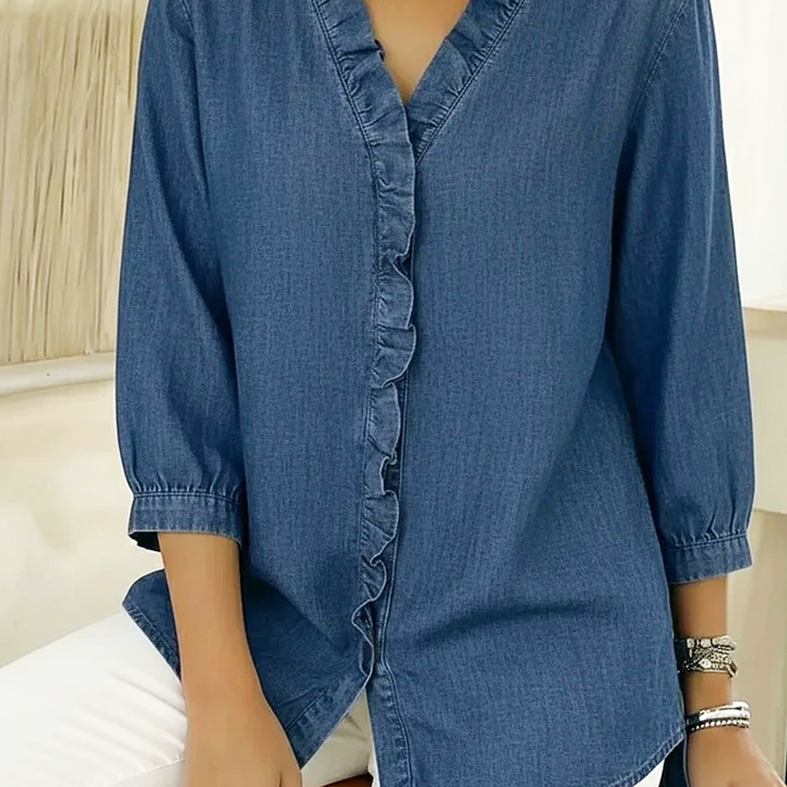 📢Heißer Ausverkauf 2026: 50 % Rabatt⏰ Lässiges Damen-Shirt mit Rüschen und V-Ausschnitt | Weich und atmungsaktiv &amp;  Schmeichelhafter High-Low-Saum ✨