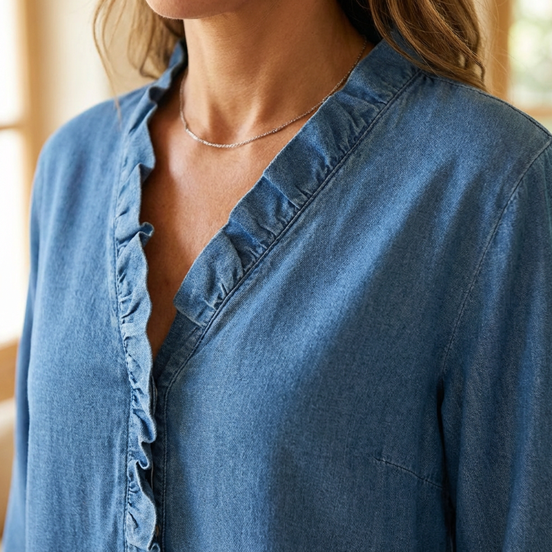 📢Heißer Ausverkauf 2026: 50 % Rabatt⏰ Lässiges Damen-Shirt mit Rüschen und V-Ausschnitt | Weich und atmungsaktiv &amp;  Schmeichelhafter High-Low-Saum ✨