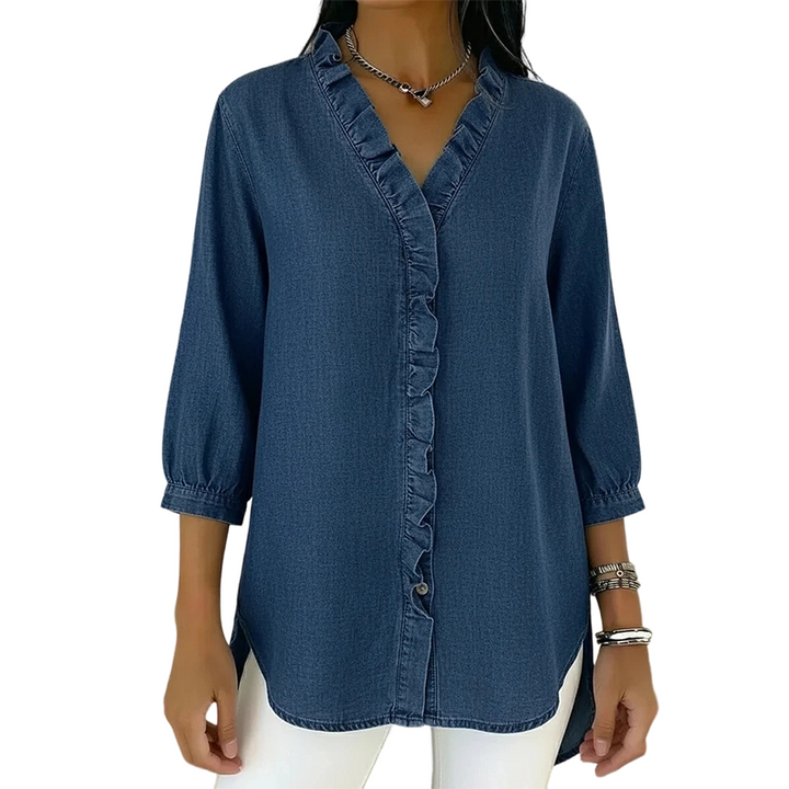 📢Heißer Ausverkauf 2026: 50 % Rabatt⏰ Lässiges Damen-Shirt mit Rüschen und V-Ausschnitt | Weich und atmungsaktiv &amp;  Schmeichelhafter High-Low-Saum ✨