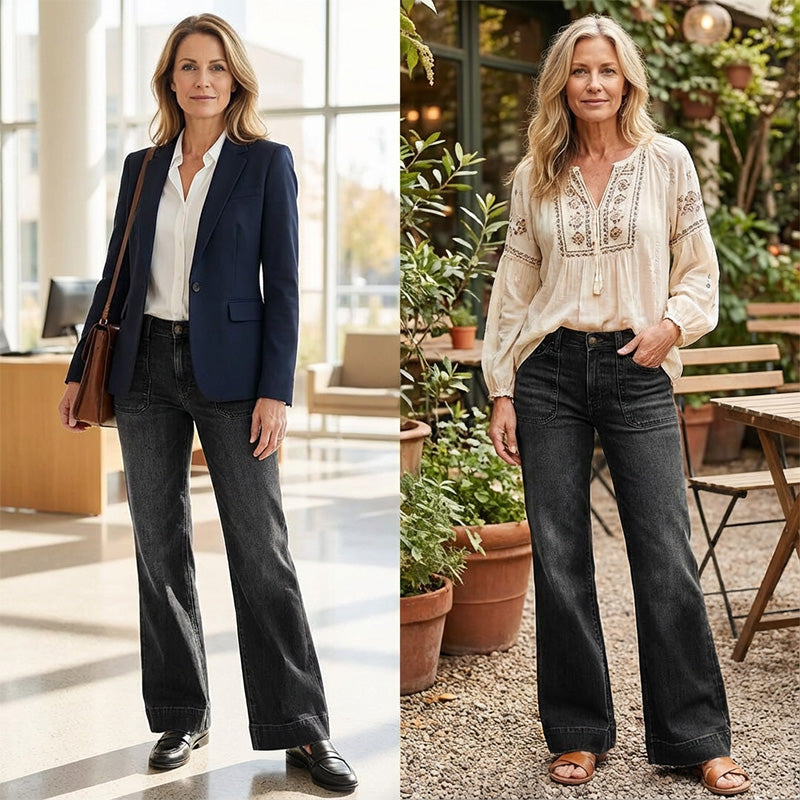 👖Women's Retro Flare Jeans – Stretch Denim, Functional Pockets & Vintage High-Waist Fit🌟