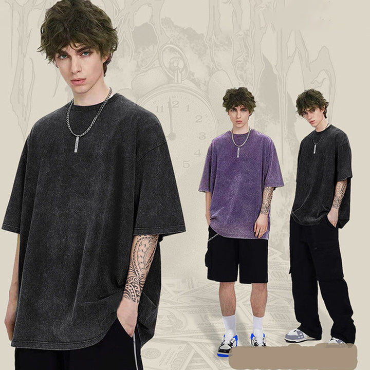 🎁Ny ankomst 50 % RABATT💥Hot Sale-tilbud - Løs vintage ensfarget kortermet topp