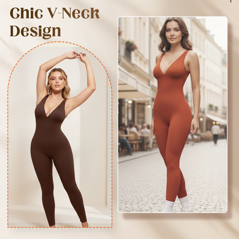💞50 000+ SOLGT!🌸🦋50 % RABATT på høyelastisk V-hals-jumpsuit – Komfortabel trening hele dagen &amp;  utover. Pustende, fleksibel &amp;  Uanstrengt elegant. Din favoritt for bevegelse. 🧘‍♀️💫