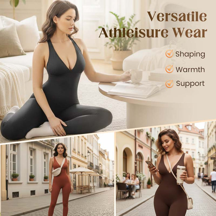 💞50 000+ SOLGT!🌸🦋50 % RABATT på høyelastisk V-hals-jumpsuit – Komfortabel trening hele dagen &amp;  utover. Pustende, fleksibel &amp;  Uanstrengt elegant. Din favoritt for bevegelse. 🧘‍♀️💫