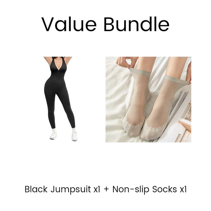 💞50 000+ SOLGT!🌸🦋50 % RABATT på høyelastisk V-hals-jumpsuit – Komfortabel trening hele dagen &amp;  utover. Pustende, fleksibel &amp;  Uanstrengt elegant. Din favoritt for bevegelse. 🧘‍♀️💫