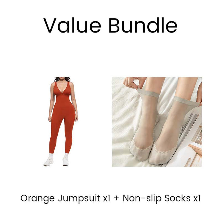 💞50 000+ SOLGT!🌸🦋50 % RABATT på høyelastisk V-hals-jumpsuit – Komfortabel trening hele dagen &amp;  utover. Pustende, fleksibel &amp;  Uanstrengt elegant. Din favoritt for bevegelse. 🧘‍♀️💫