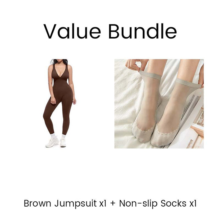 💞50 000+ SOLGT!🌸🦋50 % RABATT på høyelastisk V-hals-jumpsuit – Komfortabel trening hele dagen &amp;  utover. Pustende, fleksibel &amp;  Uanstrengt elegant. Din favoritt for bevegelse. 🧘‍♀️💫