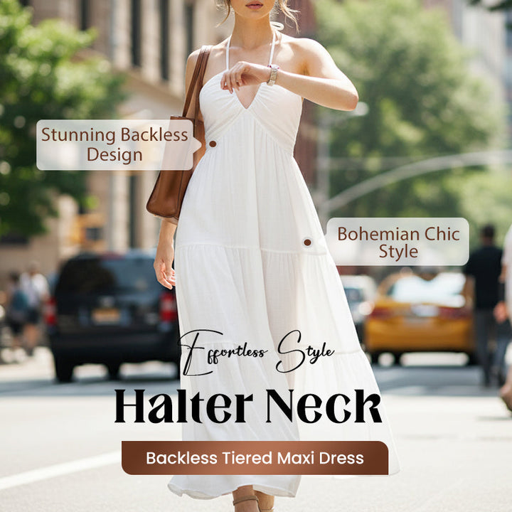 ✨30 000+ SOLGT🌸Halter Neck Backless Layered Maxi Dress