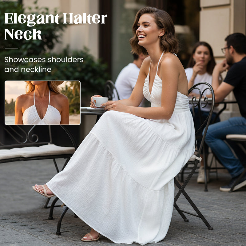 ✨30 000+ SOLGT🌸Halter Neck Backless Layered Maxi Dress
