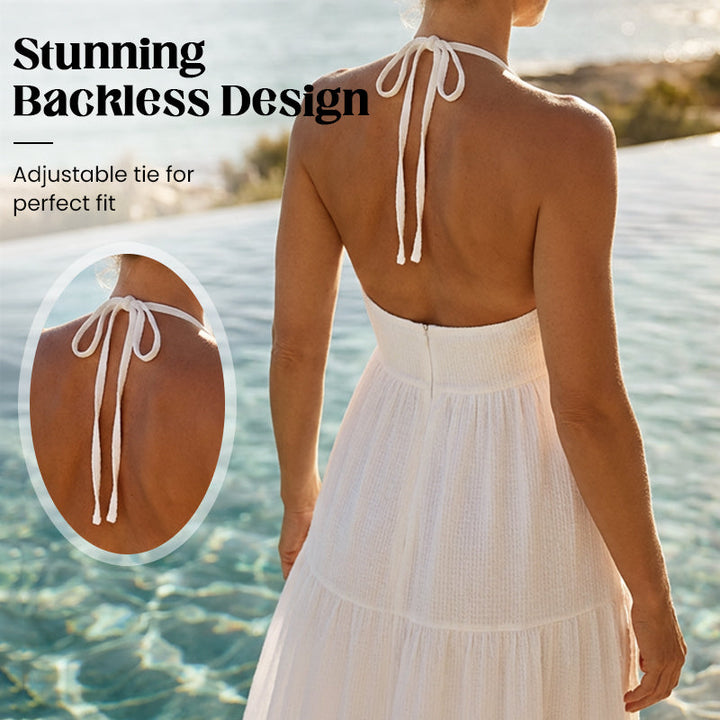 ✨30 000+ SOLGT🌸Halter Neck Backless Layered Maxi Dress