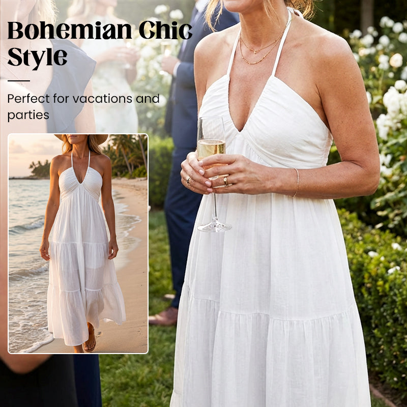 ✨30 000+ SOLGT🌸Halter Neck Backless Layered Maxi Dress