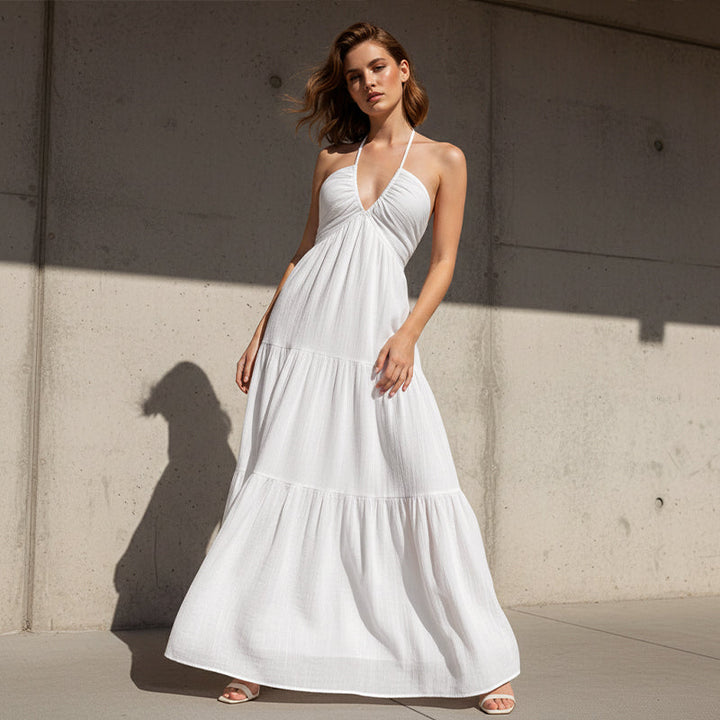 ✨30 000+ SOLGT🌸Halter Neck Backless Layered Maxi Dress