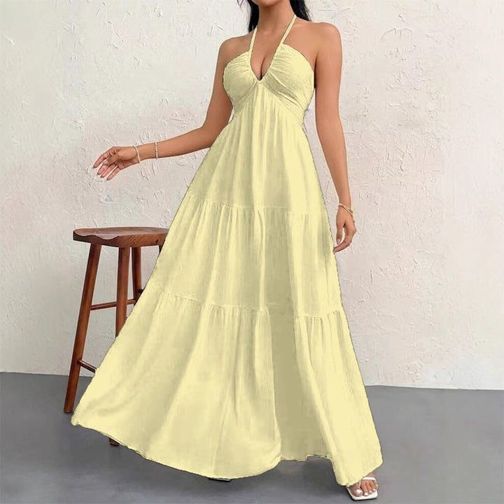 ✨30 000+ SOLGT🌸Halter Neck Backless Layered Maxi Dress
