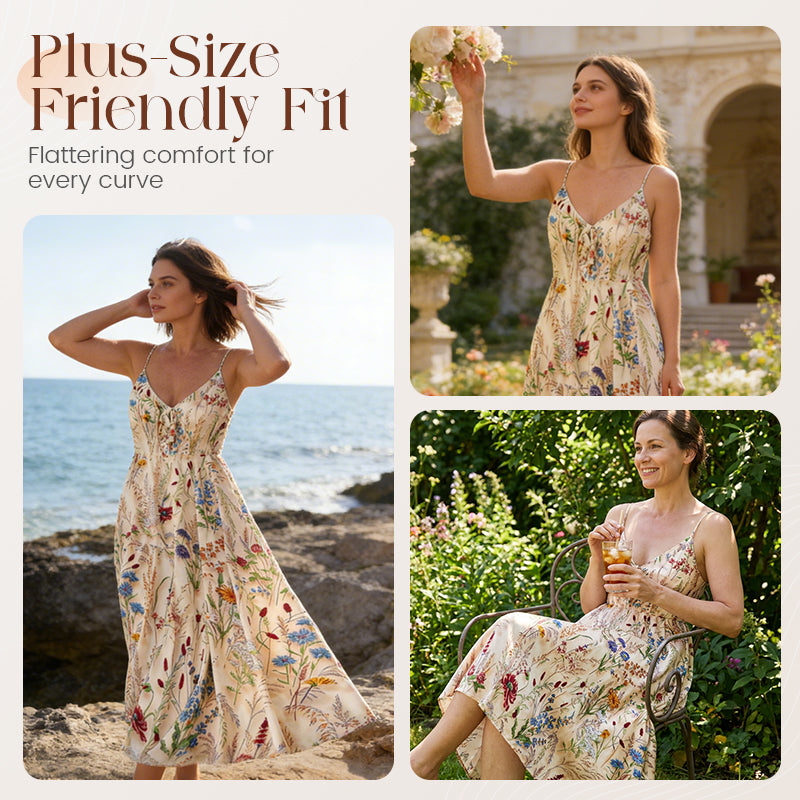 Plus Size Floral Print Spaghetti Strap Midi Dress