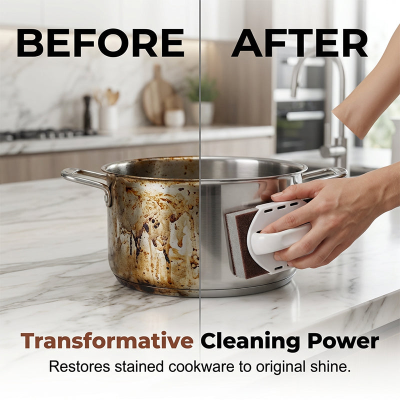 🥳2026 HOT SALE🥳💞50K+ SOLD!🧽🔥 50% OFF! Emery Sponge Scrubber – Removes burnt grease &amp; rust instantly. Flexible &amp; durable, ergonomic handle. A heavy-duty cleaning essential. 🍳✨
