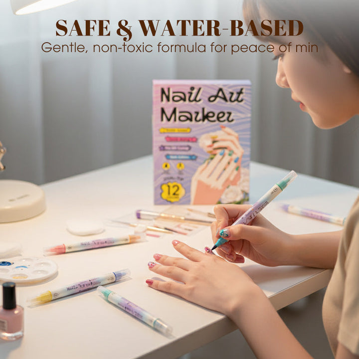 🎨Last Day Special Price:£ 8.99💞50K+ SOLD!✨Dual-Tip Nail Art Marker Pen Set Quick‑dry, no UV lamp. Fine &amp; brush tips. 12/24 vibrant colors. Easy DIY at home. No smudges, just art! 💅🖌️