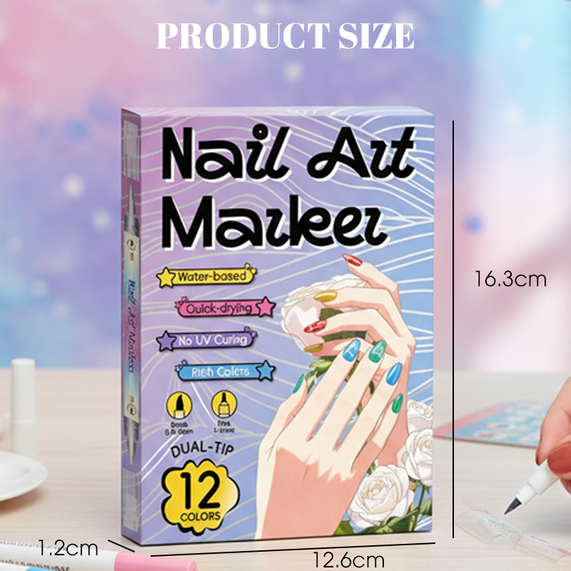 🎨Last Day Special Price:£ 8.99💞50K+ SOLD!✨Dual-Tip Nail Art Marker Pen Set Quick‑dry, no UV lamp. Fine &amp; brush tips. 12/24 vibrant colors. Easy DIY at home. No smudges, just art! 💅🖌️