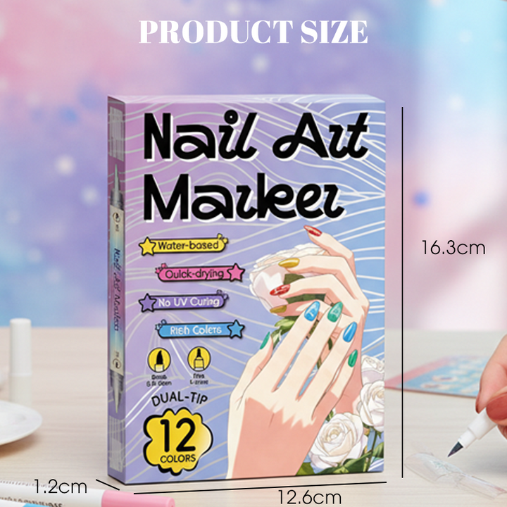 🎨Last Day Special Price:£ 8.99💞50K+ SOLD!✨Dual-Tip Nail Art Marker Pen Set Quick‑dry, no UV lamp. Fine &amp; brush tips. 12/24 vibrant colors. Easy DIY at home. No smudges, just art! 💅🖌️