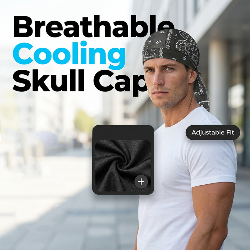 Paisley Cooling Headscarf Cap Set, Motorcycle Pirate Head Wrap Safety Helmet Liner, Elastic Fit Hand Washable Multifunctional Outdoor Headwear for Athletes &amp; Outdoor Enthusiasts