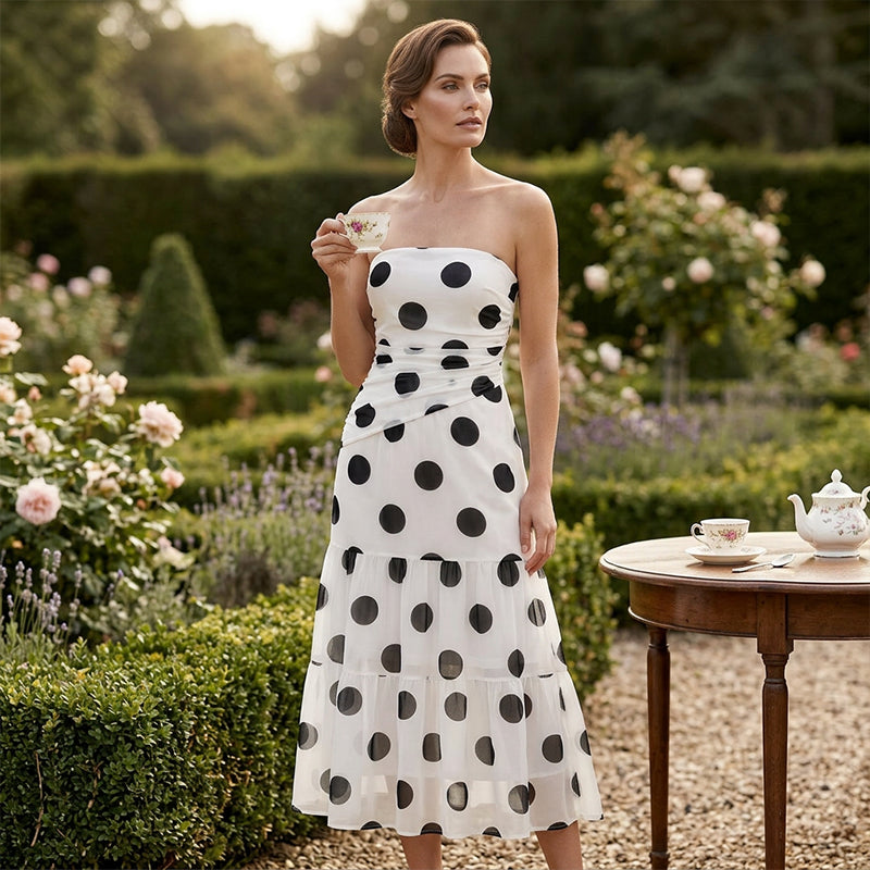🏖️Summer cool-down deal: 50% OFF!!💕Elegant Strapless Polka Dot Tiered Dress