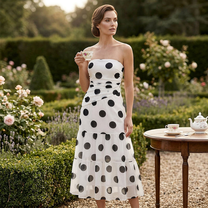 🏖️Summer cool-down deal: 50% OFF!!💕Elegant Strapless Polka Dot Tiered Dress