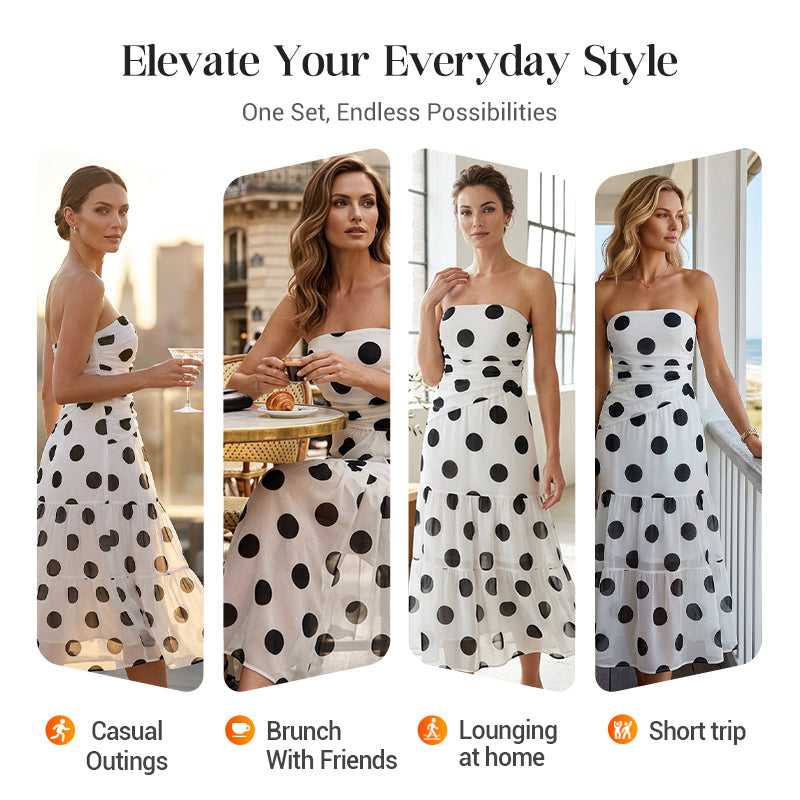 🏖️Summer cool-down deal: 50% OFF!!💕Elegant Strapless Polka Dot Tiered Dress