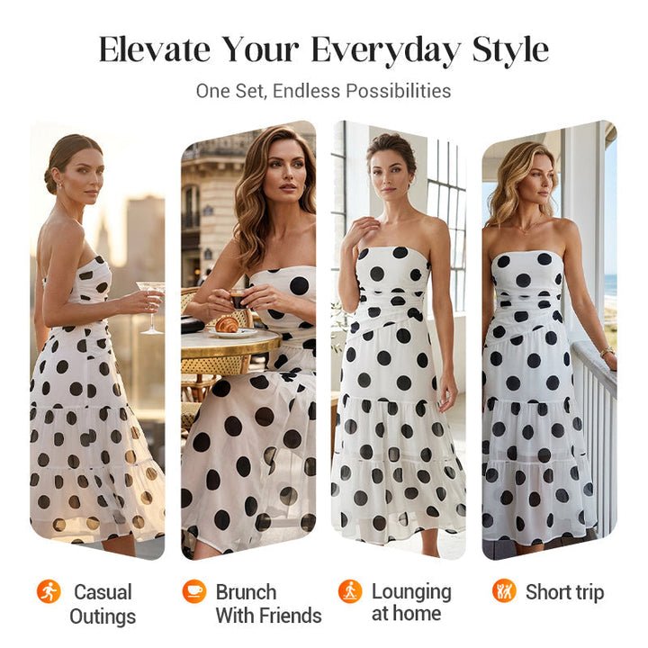 🏖️Summer cool-down deal: 50% OFF!!💕Elegant Strapless Polka Dot Tiered Dress