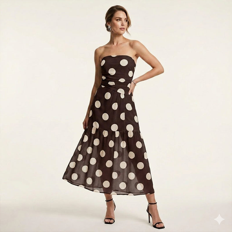 🏖️Summer cool-down deal: 50% OFF!!💕Elegant Strapless Polka Dot Tiered Dress