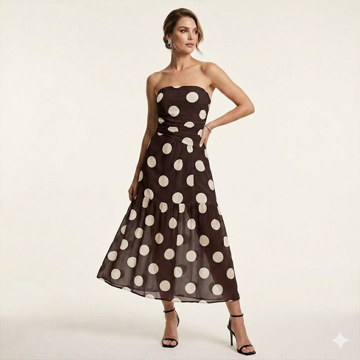 🏖️Summer cool-down deal: 50% OFF!!💕Elegant Strapless Polka Dot Tiered Dress