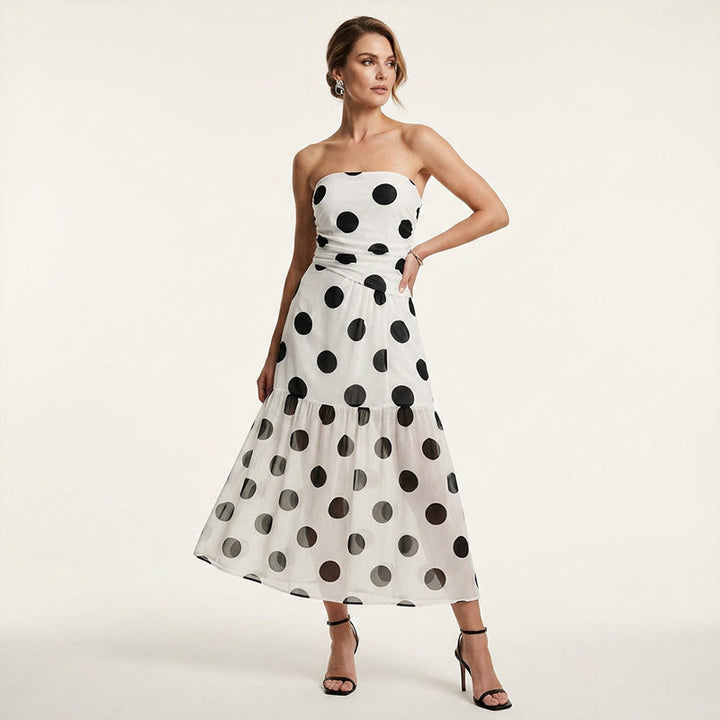 🏖️Summer cool-down deal: 50% OFF!!💕Elegant Strapless Polka Dot Tiered Dress