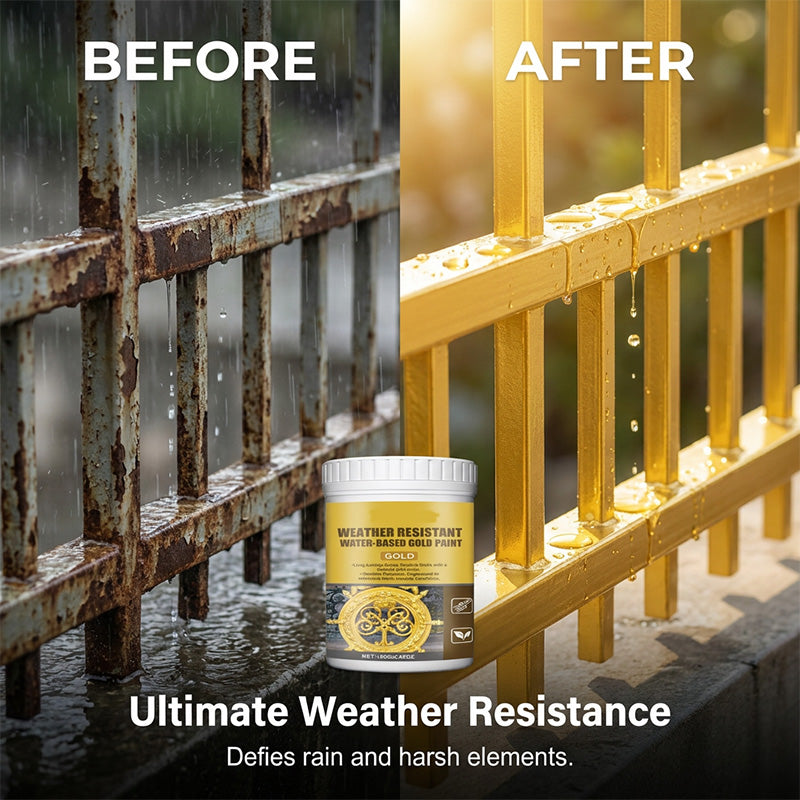 🥳2026 HOT SALE🥳💞50K+ SOLD!🏠✨ 50% OFF! Weather Resistant Gold Paint – Water‑based, brilliant shine. Safe for metal, wood &amp; stone. Lasts rain or shine! 🖌️💛