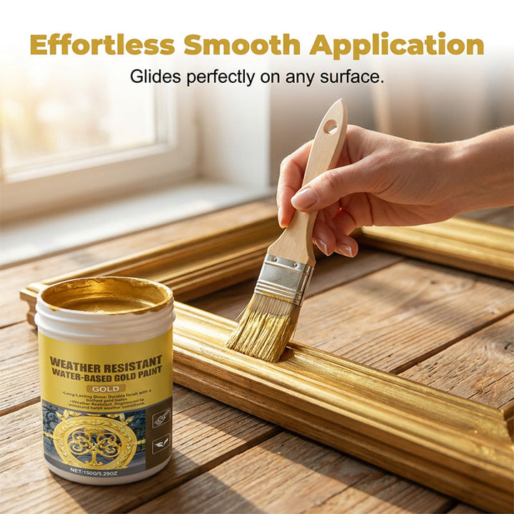 🥳2026 HOT SALE🥳💞50K+ SOLD!🏠✨ 50% OFF! Weather Resistant Gold Paint – Water‑based, brilliant shine. Safe for metal, wood &amp; stone. Lasts rain or shine! 🖌️💛