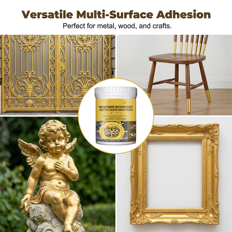 🥳2026 HOT SALE🥳💞50K+ SOLD!🏠✨ 50% OFF! Weather Resistant Gold Paint – Water‑based, brilliant shine. Safe for metal, wood &amp; stone. Lasts rain or shine! 🖌️💛