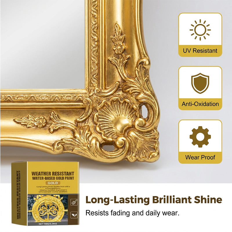 🥳2026 HOT SALE🥳💞50K+ SOLD!🏠✨ 50% OFF! Weather Resistant Gold Paint – Water‑based, brilliant shine. Safe for metal, wood &amp; stone. Lasts rain or shine! 🖌️💛