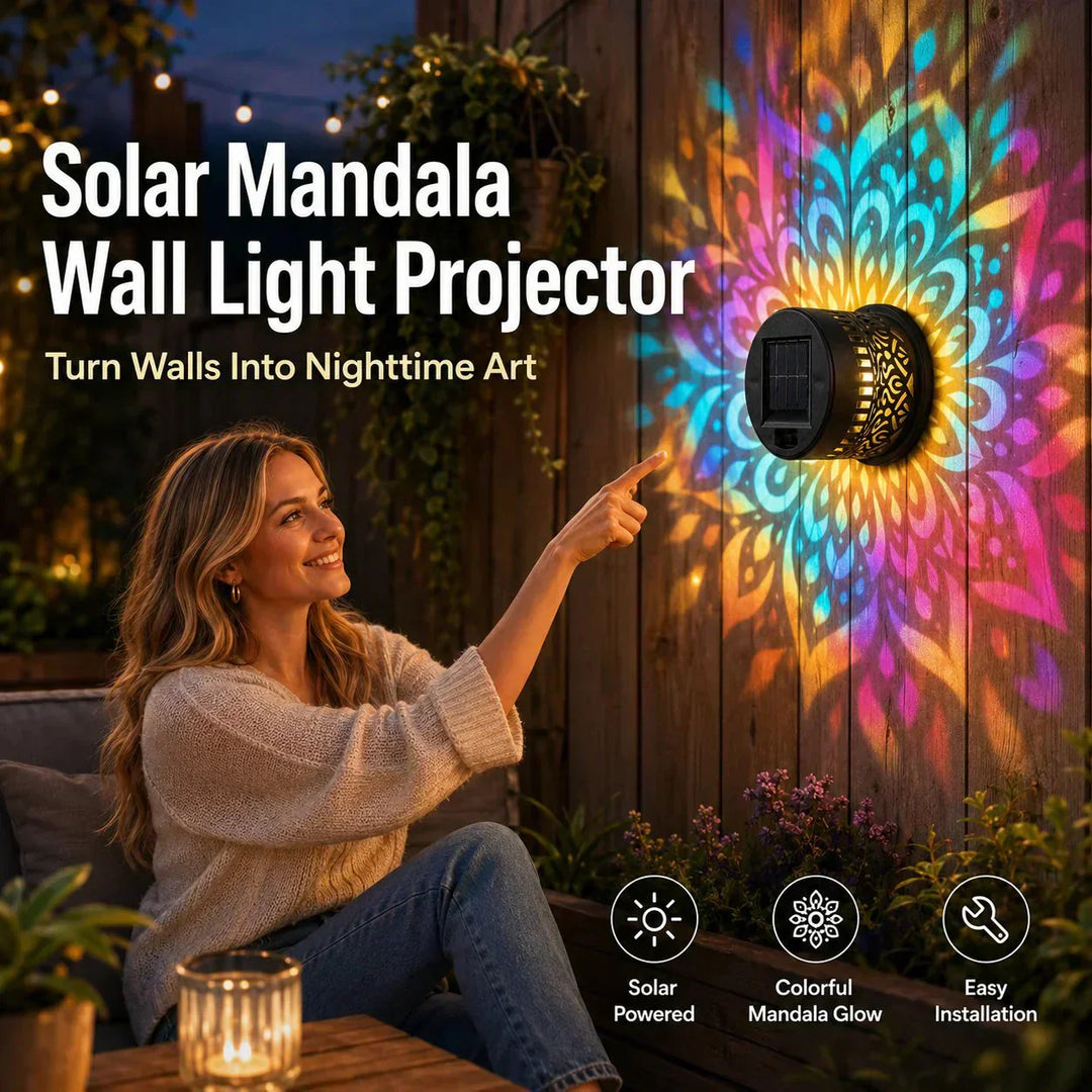 🌀 Solar Mandala Light – Stunning Pattern Projection, 2-in-1 Floor &amp; Wall Design &amp; IP65 Waterproof Auto On/Off 🌿