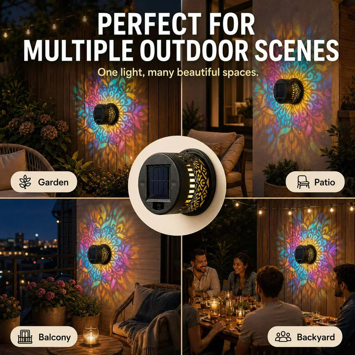 🌀 Solar Mandala Light – Stunning Pattern Projection, 2-in-1 Floor &amp; Wall Design &amp; IP65 Waterproof Auto On/Off 🌿