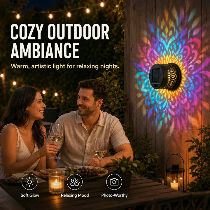 🌀 Solar Mandala Light – Stunning Pattern Projection, 2-in-1 Floor &amp; Wall Design &amp; IP65 Waterproof Auto On/Off 🌿