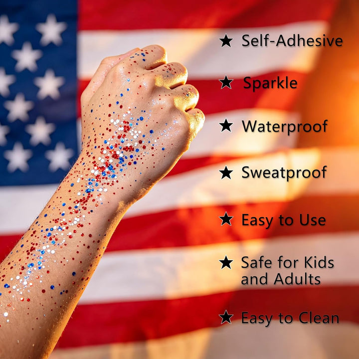 4. Juli-Glitzerstift – Mehrzweck-Glitzer für Gesicht und Körper &amp; Haarglitter für Festivals &amp; Patriotische Feiern