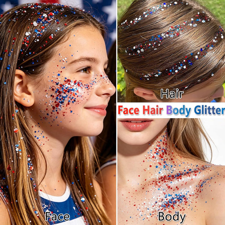 4. Juli-Glitzerstift – Mehrzweck-Glitzer für Gesicht und Körper &amp; Haarglitter für Festivals &amp; Patriotische Feiern