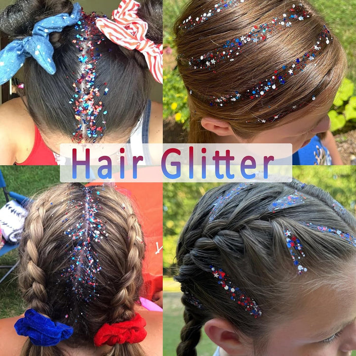 4. Juli-Glitzerstift – Mehrzweck-Glitzer für Gesicht und Körper &amp; Haarglitter für Festivals &amp; Patriotische Feiern