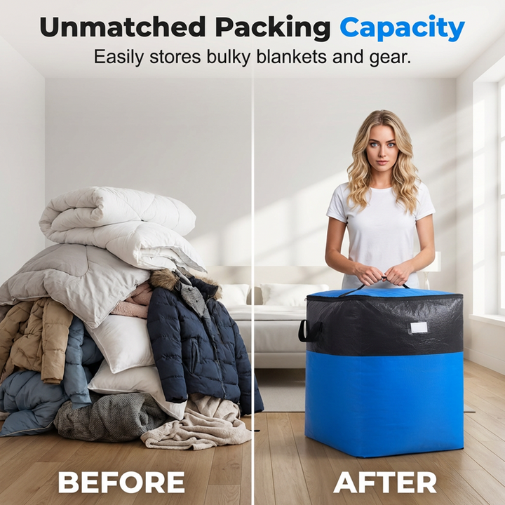 Collapsible Storage and Moving Bag – Heavy-duty handles &amp; zippered closure – Folds flat, perfect for moving, travel or closet organization – reusable &amp; easy to clean 🏠