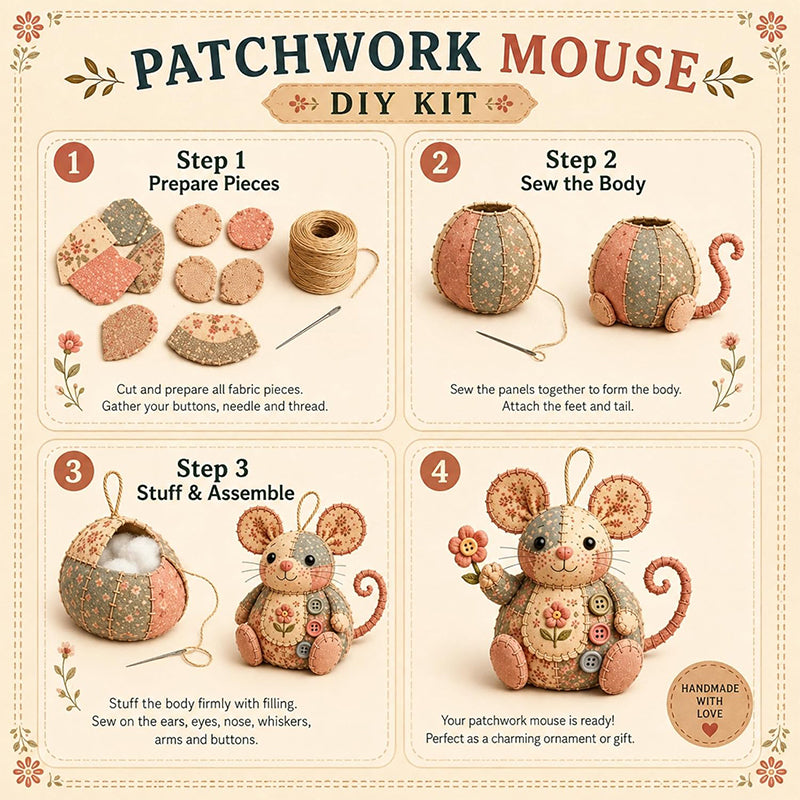 🎁  LIMITED-TIME DEAL! Handcrafted Vintage Mouse Plush Sewing Kit – Charming Retro Design, Complete DIY Craft Set &amp; Thoughtful Handmade Gift ✨