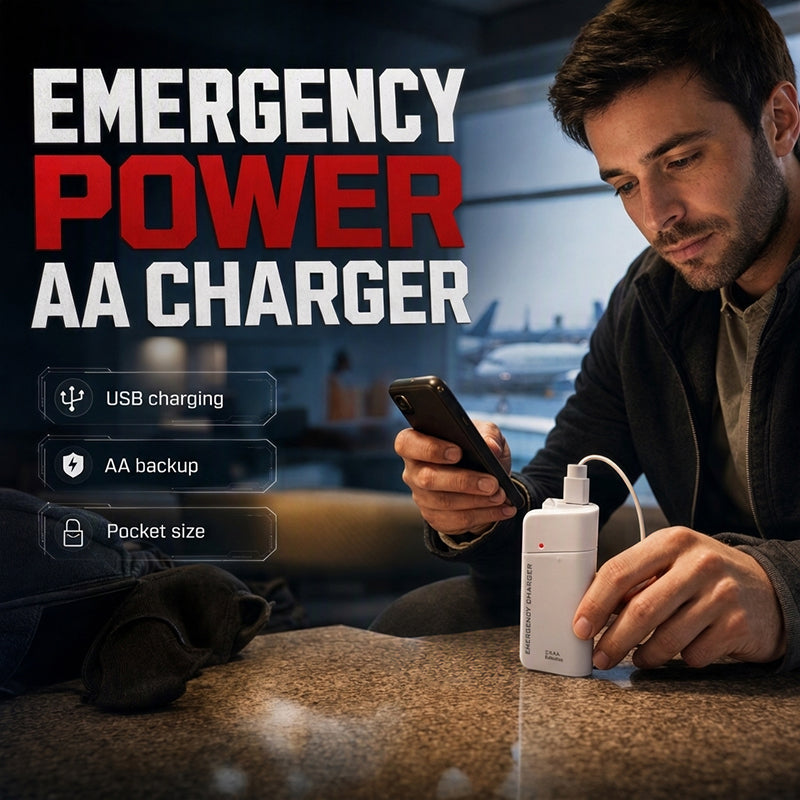 🔋50% OFF NOW! Portable Emergency Phone Charger‑AA Battery‑Powered Power Bank with LED Flashlight, Pocket‑Size USB Emergency Backup Charger for Outdoor Travel Camping