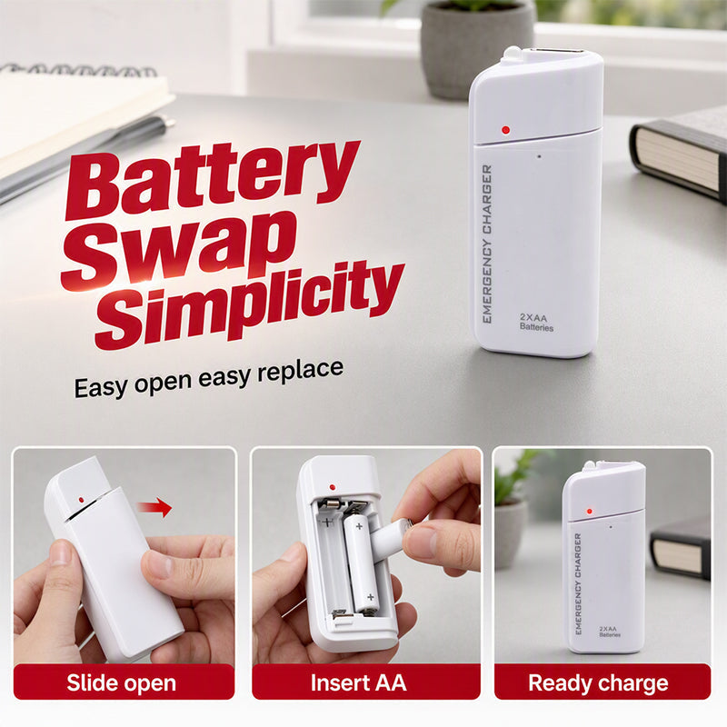 🔋50% OFF NOW! Portable Emergency Phone Charger‑AA Battery‑Powered Power Bank with LED Flashlight, Pocket‑Size USB Emergency Backup Charger for Outdoor Travel Camping